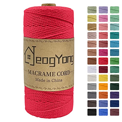 JeogYong Macrame Cord 2mm x 218 Yards, 3-Strand Twisted Natural Cotton Rope, Cotton String Coloured Craft Cord for Plant Hanger Wall Hanging Knitting Crafts, Red Color - color: Red
