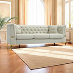 KEIKI 82" Oversized Luxury Velvet Chesterfield Sofa with 2 Pillows, Deep Button Tufted Backrest, Modern Style Gold Metal Accents 3-Seater Couch, Easy Assembly, for Living Room, Apartment, Cream White - color: Cream White, size: 82"