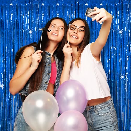 BOMSI 3 Pack Blue Backdrop Party Streamers Ocean Themed Decor Birthday Party Decorations Foil Fringe Backdrop Curtain Graduation Bachelorette Winter Holiday Gender Reveal Party Decorations Supplies - color: Dark Blue