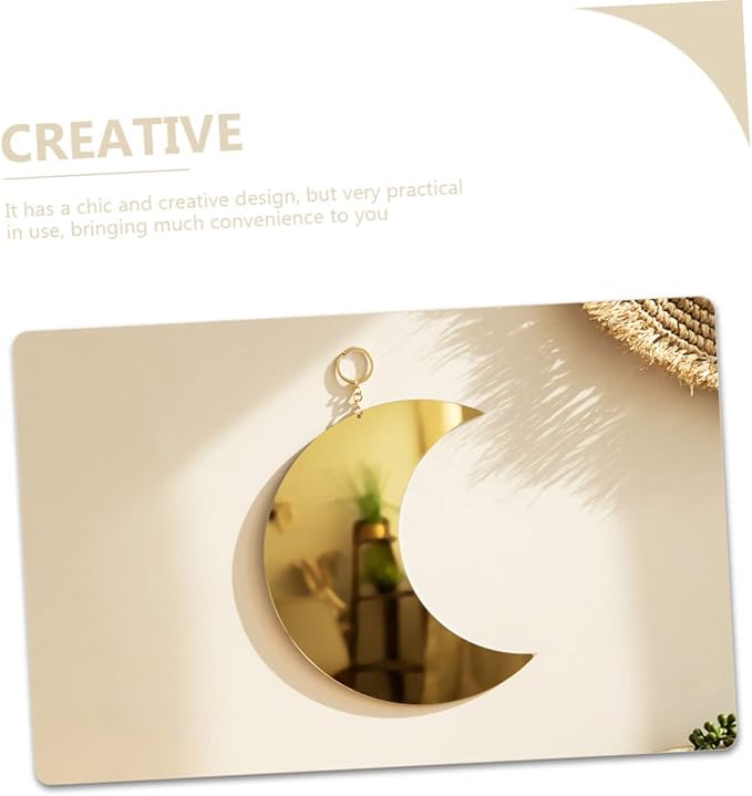 2pcs Boho Moon Mirror Wall Decor Acrylic Decorative Hanging Mirrors for Bedroom and Lounge Stylish Wall Art with Gold Silver Finish Space-Saving Home Decoration