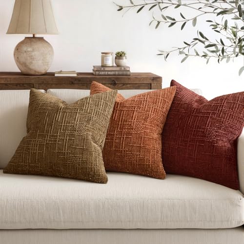 MIULEE Textured Throw Pillow Covers Thick Chenille Decorative Pillows Bronze 20x20 Inch Set of 2 Modern Boho Farmhouse Home Decor Neutral Cushion Covers for Couch Sofa Living Room Bedroom - color: Bronze, size: 20" x 20" (Pack of 2)