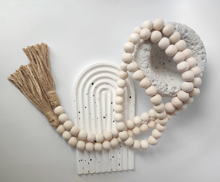 Boho Decor Wood Beads Garland Farmhouse Wall Hanging Decorations Natural Wooden Bead Tassel Decorative for Coffee Table Christmas and Prayer (Nature, 58") - color: Nature, size: 58"
