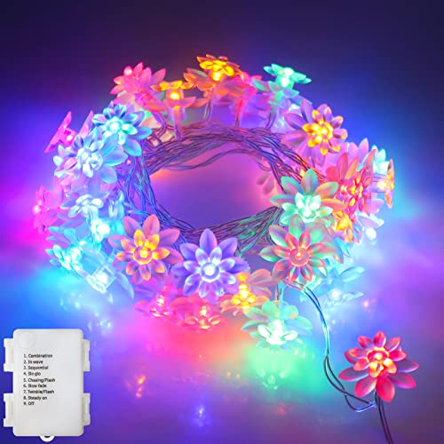 echosari LED String Lights 13.2ft 40 LED Lotus Flower Fairy Lights with 8 Modes Timer Indoor String Lights for Bedroom, Party, Wedding, Indoor, Garden Décor (Multi-Color) - color: Multicolor