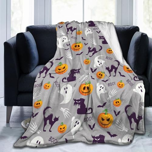 Halloween Blanket Pumpkin Cat Bat Ghost Throw Blanket Cozy Fleece Flannel Plush Bedding for Boys Girls Men Women Kids for Couch Sofa Bed Decor 40"X50" - color: Halloween Pumpkin and Ghost, size: 50"x40"