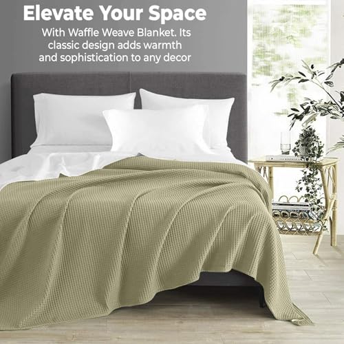 100% Cotton Blankets for Bed - Waffle Weave Blankets for Summer, Lightweight and Breathable Soft Woven Blanket for Spring (Olive Green, Throw (50" x 60")) - color: Olive Green, size: Throw (50" x 60")