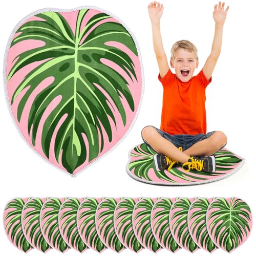 Tinideya 12 Pcs Kids Carpet Circle Seats for Class 16 Inch Round Classroom Rug Back to School Floor Cushions Soft Educational Mat Non Slip First Day of School Learning Playing Areas(Tropical Leaves) - style: Tropical Leaves