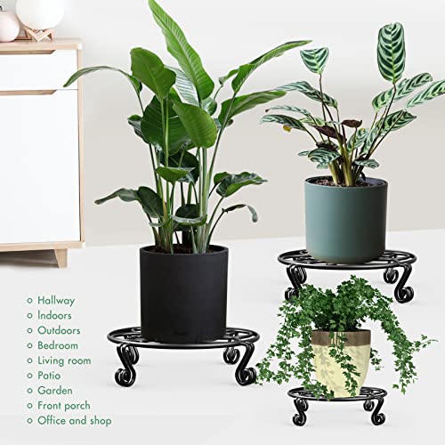 Yimobra Original Patented Plant Stand for Flower Pot Heavy Duty Potted Holder Indoor Outdoor Metal Rustproof Iron Garden Container Round Supports Rack for Planter, Black, 9.4 X 2Inches - color: Black, size: 9.4 x 2 inches