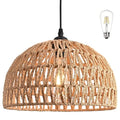 Hemp Rope Woven Pendant Light Woven Light Fixture Boho Chandelier Light Fixture Wicker Pendant Lights Rattan Lights Pendant Dome Wicker Chandelier for Dining Room Kitchen Island(Bulb Incl. - color: 12.2" Natural
