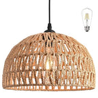 Hemp Rope Woven Pendant Light Woven Light Fixture Boho Chandelier Light Fixture Wicker Pendant Lights Rattan Lights Pendant Dome Wicker Chandelier for Dining Room Kitchen Island(Bulb Incl. - color: 12.2" Natural