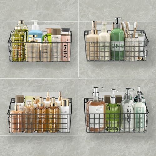 2 Pack Wall Hanging Baskets for Organizing, Large Metal Wire Basket with 5 Hooks+2 Strong Long Adhesive Hooks,Kitchen Hanging Mesh Organizer, Wall Mounted Bin for Kitchen, Bathroom, Bedroom,SUV,Garage - size: 13"L x 6.3"W x 6.02"H-2Pack