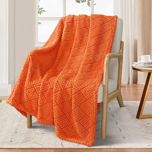Whale Flotilla Fuzzy Fleece Throw Blanket for Couch, Bed, Soft Fluffy Jacquard Waffle Blankets for All Season, Lightweight and Cozy, 50x60 Inch, Burnt Orange - color: Burnt Orange, size: Throw(50x60 Inch)