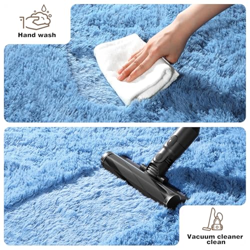 3x5 Rugs for Bedroom, Blue Fluffy Small Area Rugs for Living Room, Soft Shag Fuzzy Carpet Non-Slip for Kids Boys and Girls Nursery Room Dorm Indoor Home Decor (Blue, 3ft x 5ft) - color: Blue, size: 3' x 5' (Rectangular)