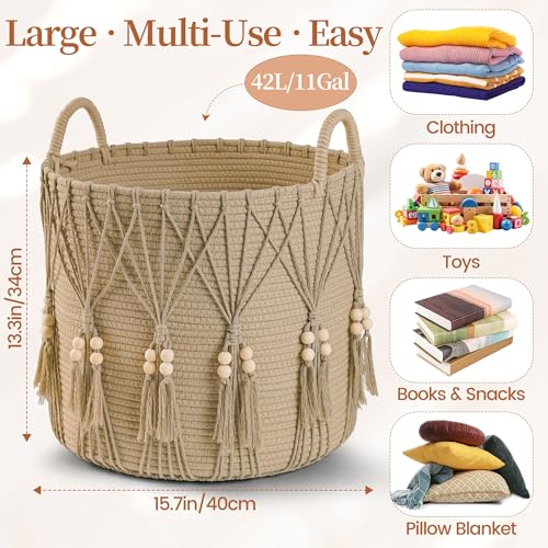 Blanket Basket for Living Room Decor Storage Basket for Toy Organizer Boho Decor Baskets for Modern Farmhouse Decor Small Laundry Basket for Bedroom and Laundry Room Organization,Natural - color: Natural