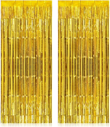 2 Pack Fringe Curtains Backdrops, Foil Fringe Curtains, Door Streamers for Birthday Wedding Bridal Shower Holiday Graduation Party Decorations, Photo Booth Backdrops, Gold - color: Gold
