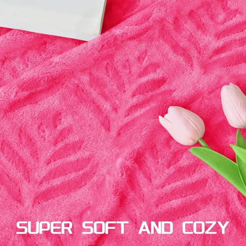 Exclusivo Mezcla Fleece Throw Blanket for Couch, Super Soft and Cozy Blankets All Season Use, Leaves Pattern, Plush Fuzzy Lightweight, Hot Pink, 50x60 Inch - color: Hot Pink, size: Throw(50"x60")