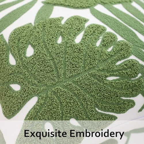 Embroidered Throw Pillow Covers 12x20 Pack of 2 Green Botanical Tropical Leaf Pillow Covers Beach Ocean-Themed Decorative Cushions Case Farmhouse Boho Plant Tufted Pillowcases for Summer - color: Green Tropical Leaf, size: 20" x 12" (Pack of 2)