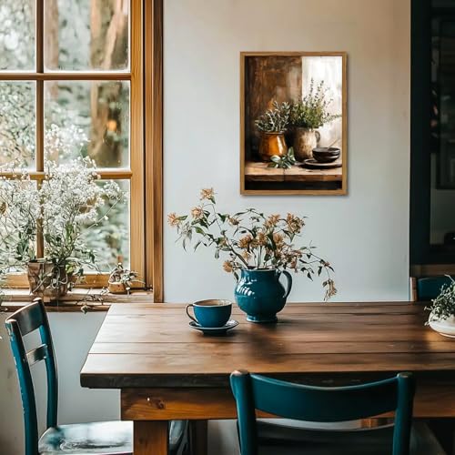 Framed Vintage Kitchen Wall Art, Rustic Herbs Pictures Wall Decor Paintings, Farmhouse Cottagecore Botanical Canvas Prints Moody Home Decor Aesthetic for Dining Room Living Room 12x16 inch - color: Herbs, size: 16"L x 12"W