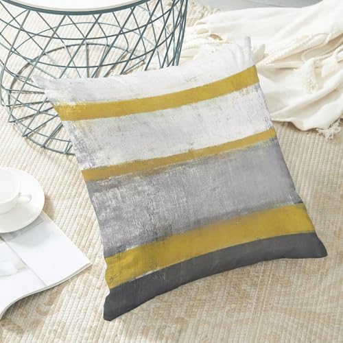 AEIOAE Yellow Grey Pillow Covers 18x18 Set of 2 Beige Abstract Art Painting Striped Decorative Throw Pillow Covers Cotton Square Modern Cushion Case for Home Couch Sofa Outdoor - color: Yellow, size: 18" x 18" (Pack of 1)