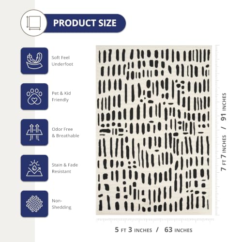 Abani Neutral Collection Cream Area Rug 5' x 8' for Living Room, Bedroom, Dining Room - Modern Design - Durable & Easy to Clean - color: Strokes, size: 5' x 8' (Rectangular)