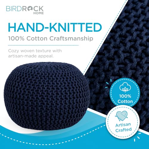 BIRDROCK HOME Round Pouf Ottoman Foot Rest - 18.5”x18.5”x15” Boho Compact Comfortable Soft Cotton Braided Foot Stool with Bean Bag Filling for Living Room, Bedroom, or Nursery (Navy) - color: Navy