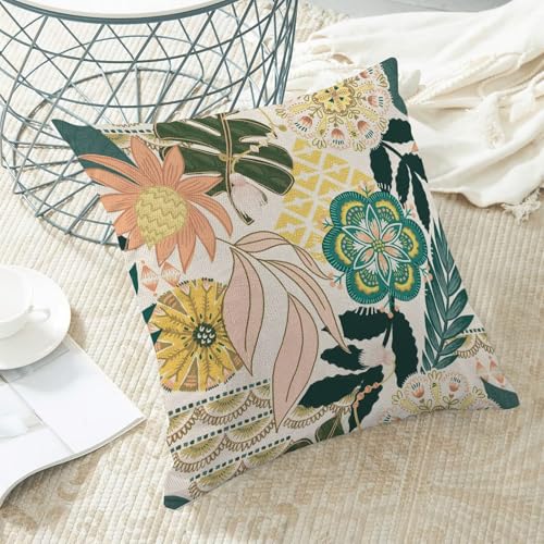 Boho Floral Pillow Covers 18x18 Set of 2, Abstract Mid Century Morden Outdoor Decorative Botanical Flowers Tropical Leaves Throw Pillows Retro Flower Couch Cushion Case for Chair Sofa Bedroom - color: Vc6, size: 18" x 18" (Pack of 2)