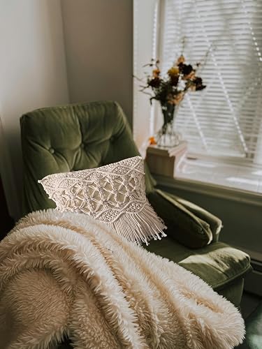 kiido Throw Pillow Covers Macrame Cushion Case Woven Boho Comfy Square Pillow Cases with Tassels Set of 2 Decorative Pillowcase (17X17) AB Style-Wave