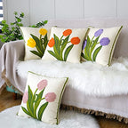 vctops Farmhouse Tulip Cotton Tufted Throw Pillow Cover Spring Floral Embroidery Pillowcase Soft Square Cushion Case for Sofa Couch Bed Chair (Yellow,18"x18") - color: Yellow