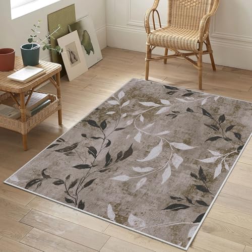 Vintage Distressed Rug for Living Room, Boho Plant Leaf Area Rug 7x8, Contemporary Rugs, Non Slip & Washable & Large Carpet, Neutral Farmhouse Decor Rugs for Bedroom, Office, Dining Room - color: Gray3, size: 7x8 ft