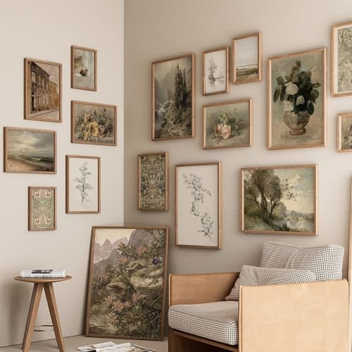 ANERZA 16 PCS Vintage Wall Art Decor, Farmhouse Wall Prints for Bedroom, Rustic Posters for Room Aesthetic, Wall Collage Kit Pictures for Living Room, Cottagecore Dorm Gallery Home Decor - color: Vintage tan, size: 11"x14" Unframed