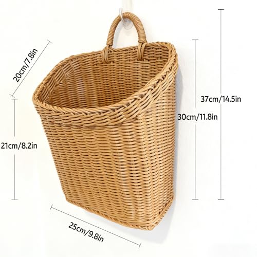 Elegant Boho Farmhouse Hanging Basket for Wall Hanging Wicker wall Baskets for Storage, Decor, Space-Saving Rattan Door Basket for Kitchen, Bathroom, Bedroom, Living Room Organization - size: ‎8.66"D x 4.72"W x 11.4"H