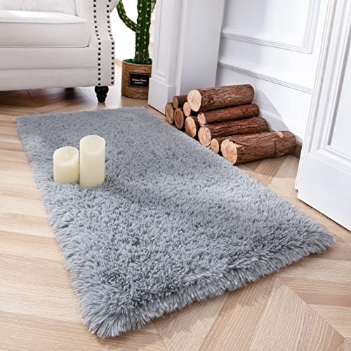 Chicrug Soft Area Rugs for Bedroom Living Room Plush Fluffy Rug 2x4 Feet, Shag Furry Area Rug Carpet Non Shedding for Nursery Children Kids Girls Room Home Decorative, Grey - color: Grey, size: 2' x 4' (Runner)