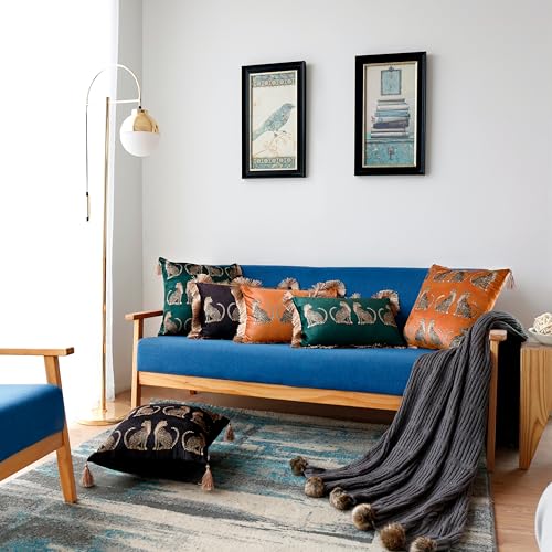Fall Lumbar Decorative Throw Pillow Cover with Tassels Leopard Pattern Cushion Cover Luxury Style Soft Velvet Pillowcase for Sofa Couch Bedroom (12"x20",Orange) - color: Orange, size: 20" x 12" (Pack of 1)