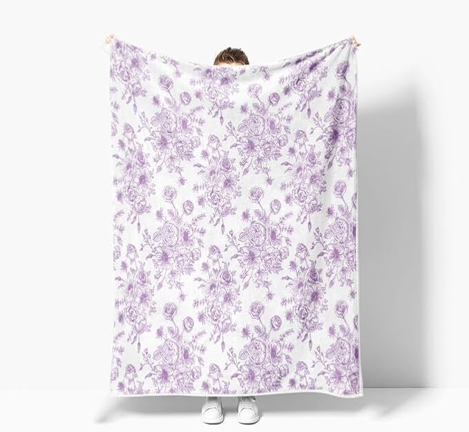 Floral Throw Blanket, Botanical Floral Blanket, Soft, Flannel, Warm, Boho Floral Bed Blanket All Season Flower Throw Blanket for Couch Bedroom Living Room, Purple 60X70 Inch