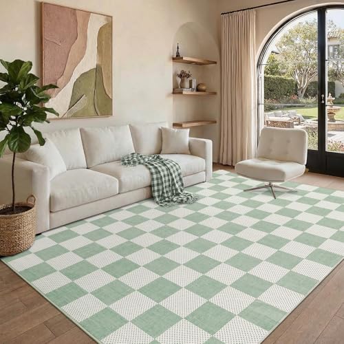 GarveeHome Checkered Sage Green 2x3 Washbale Rug Door Mat Geometric Diamond Dot Modern Soft Low-Pile Small Rug for Bedroom Entryway Bathroom Kitchen Non-Slip TPE Backing - color: Sage Green, size: 2' x 3' (Rectangular)