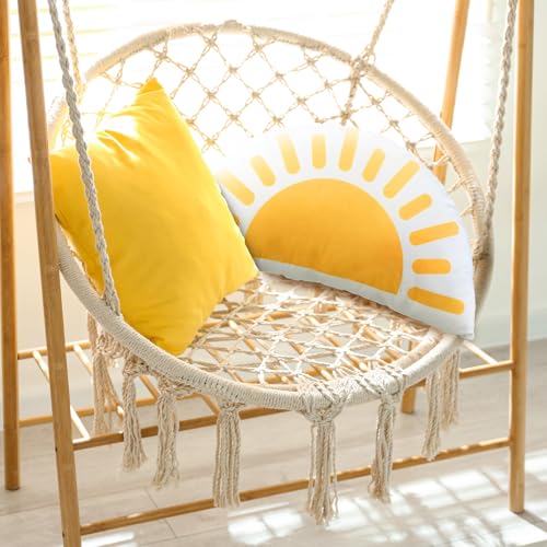 Newwiee Sunshine Throw Pillow for Classroom Reading Corner Boho Sun Pillow Back to School Decor Soft Velvet Semicircular Cushion for Book Nook Student Dorm Room and Cozy Reading Spot 15.75 x 9.84 Inch - style: Sun