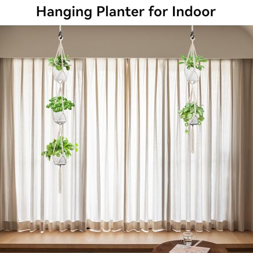 USLAI Macrame Plant Hanger Indoor Outdoor, Fits 4 to 8 Inch Pots, Strong Hanging Planter Holder, Boho Home Decor, 49+72 Inch, Ivory (POTS NOT Included) - color: Ivory, size: 49+72 Inch