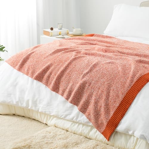 Carriediosa Heather Throw Blanket 50" X 60", 400GSM Ultra Soft Microfiber Fuzzy Fluffy Reversible Knitted Blankets Cozy Plush Lightweight and Warm Fall Throws for Couch, Bed, Sofa, Rust - color: Heather - Rust, size: 50" X 60"