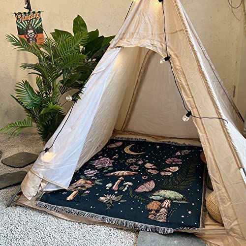 Mushroom Butterfly Throw Blanket Moon Hippie Tapestry Double-Sided Reversible Slipcover Home Decor Cotton Soft Blankets and Throws for Couch Bed Chair Recliner Cover 51"×63" - color: Moonlit Butterfly, size: 51"x63"