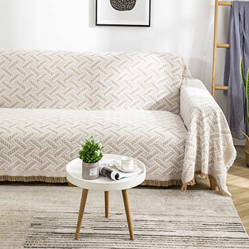 AIVIA Couch Cover Sheet Blanket, Oversized Reversible Couch Covers for 3 Cushion Sofa, Extra Large Furniture Decoration Cover Sofa Slipcovers, L-Shape U-Shaped Sectional Protector for Cats Dogs - color: Khaki White, size: 71” x 118”