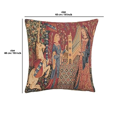 Charlotte Home Furnishings Decorative Couch Pillow Cover 18x18 in, Medieval Hearing Throw Pillow Cover for Bed, Tapestry Cushion Cases for Living Room Home Decor, European Cotton Jacquard Woven - color: Hearing Large, size: 18" x 18" (Pack of 1)