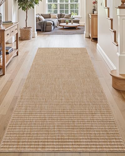 DEXI Hallway Runner Rug 3.3x8, Woven Braided Farmhouse Runner Carpet Indoor, Absorbent Thin Long Entryway Runners for Kitchen, Laundry Room, Patio Entrance, Beige - color: Beige, size: 3'3" X 8' (Rectangular)