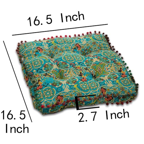 ELEFOCUS Blue Bohemian Seat Cushion,Indoor Boho Chair Cushions for Dining Chairs,Square Chair Pad,Decorative Seat Cushions for Kitchen Chairs (Blue Square A 16X16) - color: Blue Square a 16x16