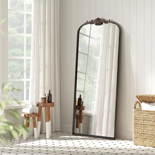 Besdomus Arched Mirror Full Length: 21"x56" French Black Vintage Full Body Mirror - Floor Antique Baroque Traditional Ornate for Entryway/Cloakroom/Bedroom/Living Room - Home Decor for Homemakers - color: Black, size: 56"L x 21"W