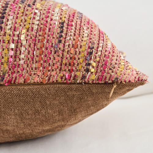 Premium Series Fringe Boho Throw Pillow Cover, Linen Woven Luxury Thick Cushion Case with Tassels for Home Décor, Burgandy, 18x18 Inch - color: Burgandy, size: 18" x 18" (Pack of 1)