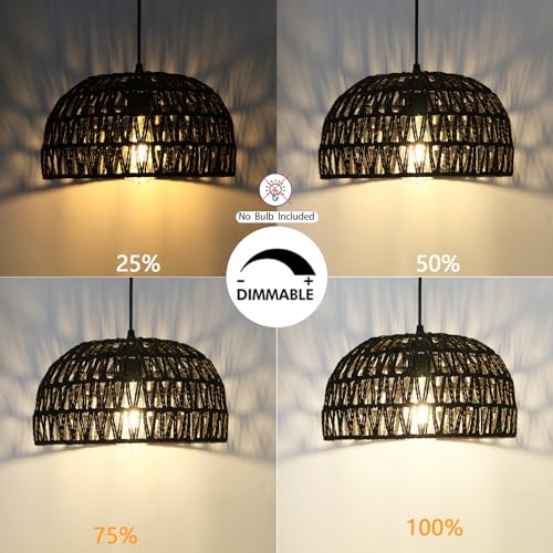 HuisMier Rattan Hanging Lamp Plug in Pendant Light, 15 Ft Hanging lamp with Wicker Woven Basket Lampshade, Dimmable Boho Hanging Lamp for Dining Room Living Room Bedroom, Black - color: Rattan Black