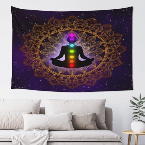 RTAFGU Chakra Meditation Tapestry, Mandala Chakra Meditation, Spiritual Energy Yoga Galaxy Art Home Aesthetic Tapestries Wall Hanging for Home Living Room Dorm Party Bedroom Decoration 60" L x 51" W - color: Chakra Meditation_1502, size: 60"L x 51"W