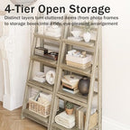 Ladder Shelves - Folding Wooden Ladder Bookshelf, 4-Tier Retro Plant Stand Storage Shelves for Home Living Room, Light Brown - color: Light Brown