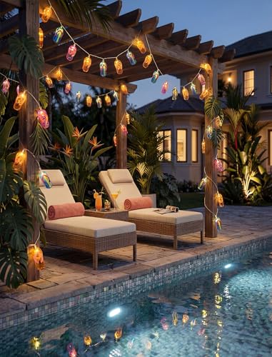 Slipper String Lights, 8.5FT 10 LED Beach Themed Lights with UL Certified Plug, Waterproof Tropical Party Decorations for Patio, Warm White Hawaiian String Lights for Garden Backyard Bedroom Decor - color: 10 LED Beach Flip-Flops