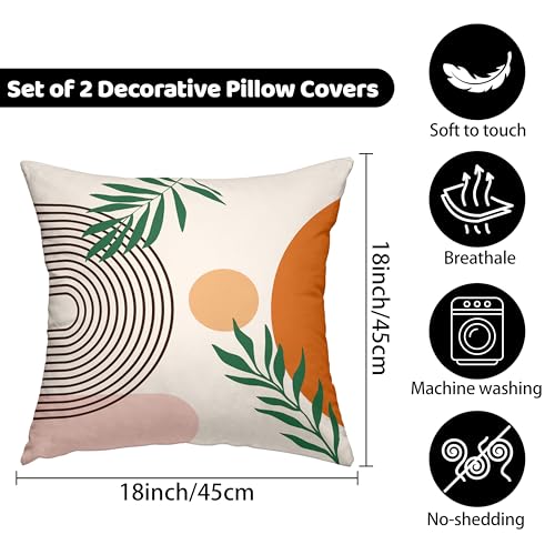 Boho Mid Century Throw Pillow Covers 18x18 Inches Modern Geometric Abstract Art Pillow Case Set of 2 Soft Velvet Couch Pillows Cushion Cover for Bed Sofa Living Room (Orange, 18" x 18") - color: Orange