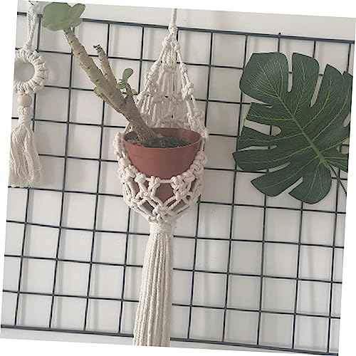 ORFOFE Handmade Cotton Rope Hanging Planter Bohemian Style Indoor Wall Decor for Succulents and Flower Pots Woven Sling Basket for Balcony and Office
